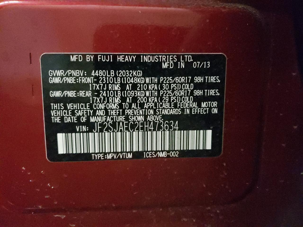 Photo 10 from auction – 2014 SUBARU FORESTER 2 with VIN JF2SJAEC2EH473634