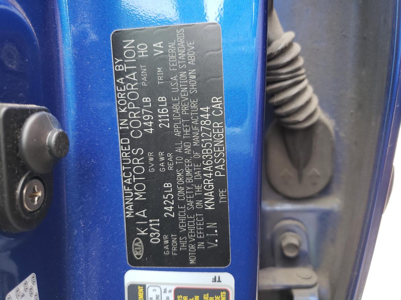 Photo 10 from auction – 2011 KIA OPTIMA SX with VIN KNAGR4A63B5127844