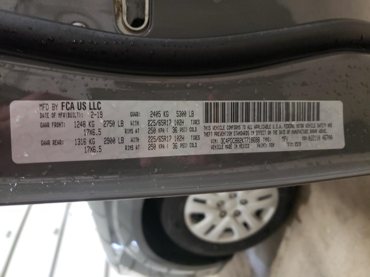 Photo 10 from auction – 2019 DODGE JOURNEY SE with VIN 3C4PDCBB2KT718688