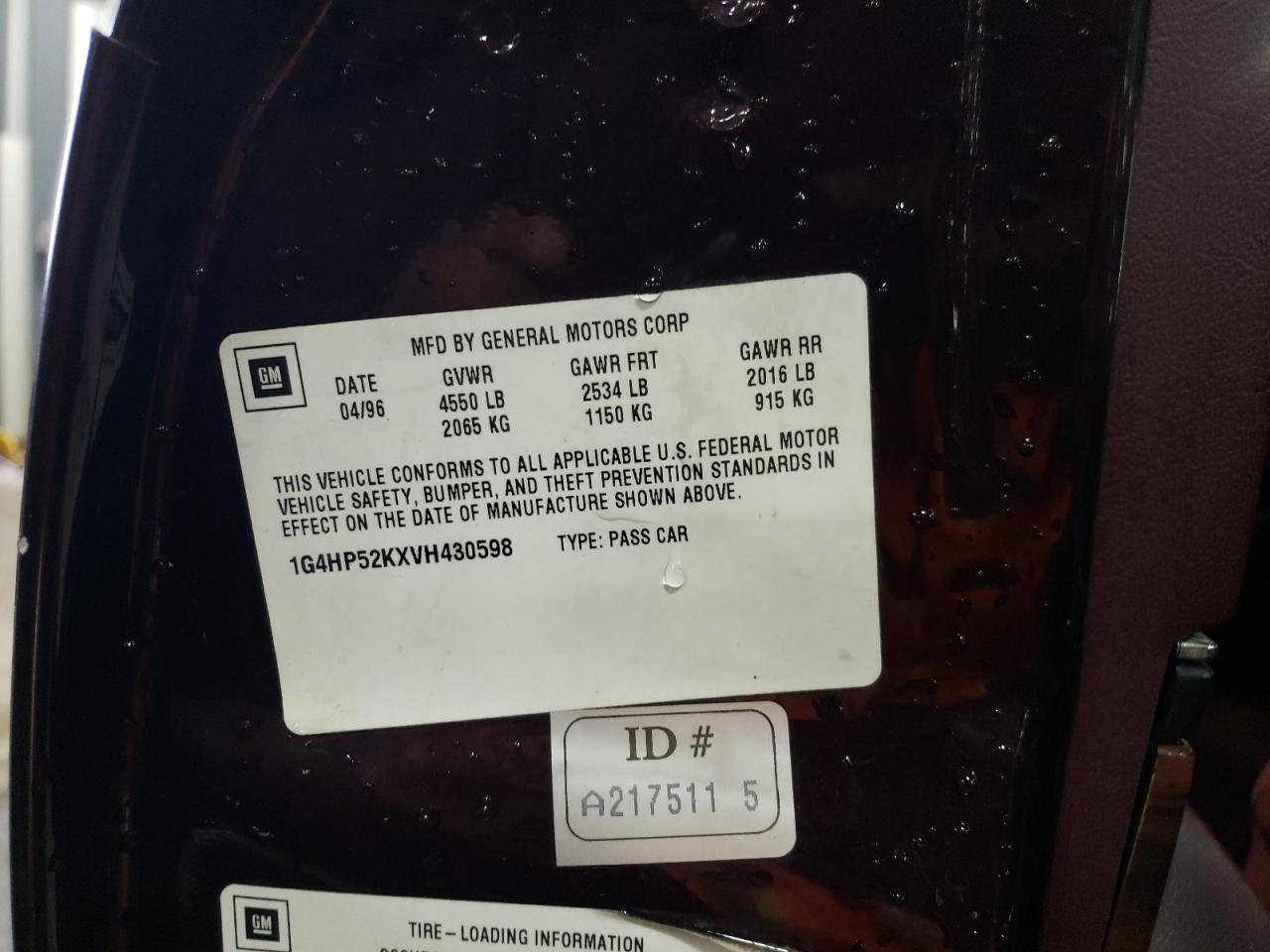 Photo 10 from auction – 1997 BUICK LESABRE CU with VIN 1G4HP52KXVH430598