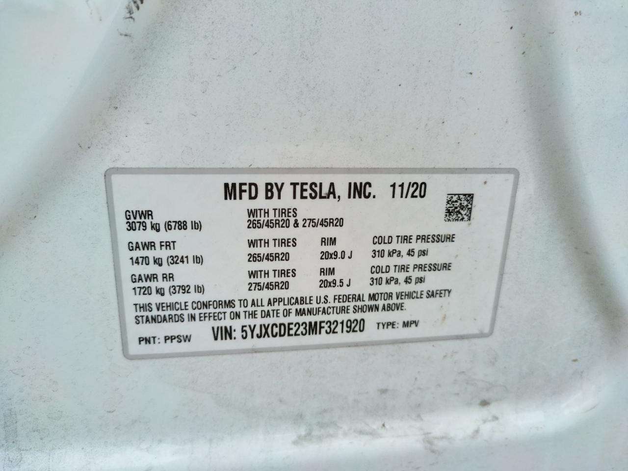 Photo 10 from auction – 2021 TESLA MODEL X with VIN 5YJXCDE23MF321920