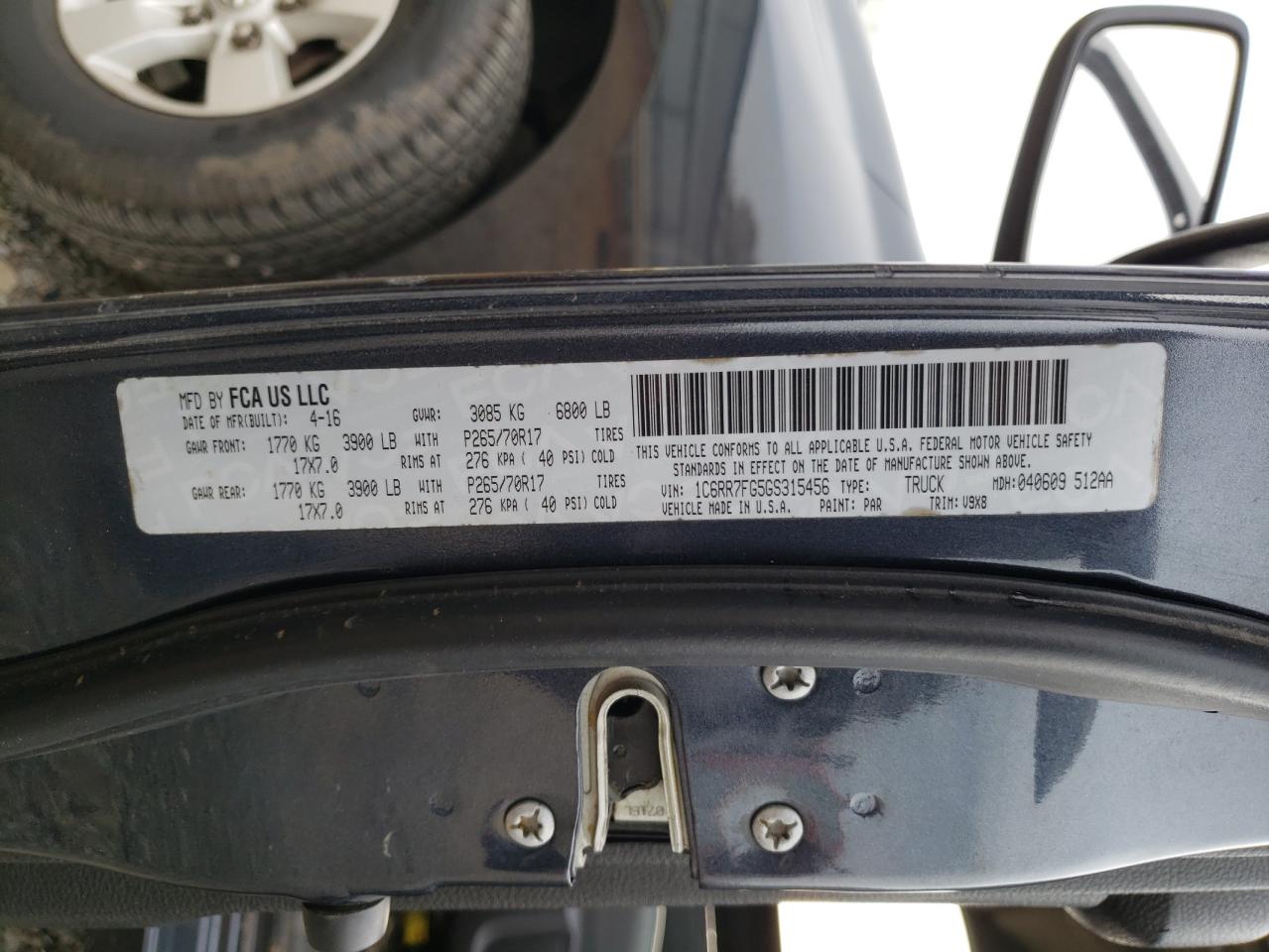 Photo 10 from auction – 2016 RAM 1500 ST with VIN 1C6RR7FG5GS315456