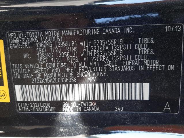 Photo 10 from auction – 2014 LEXUS RX 350 with VIN 2T2ZK1BA2EC136958