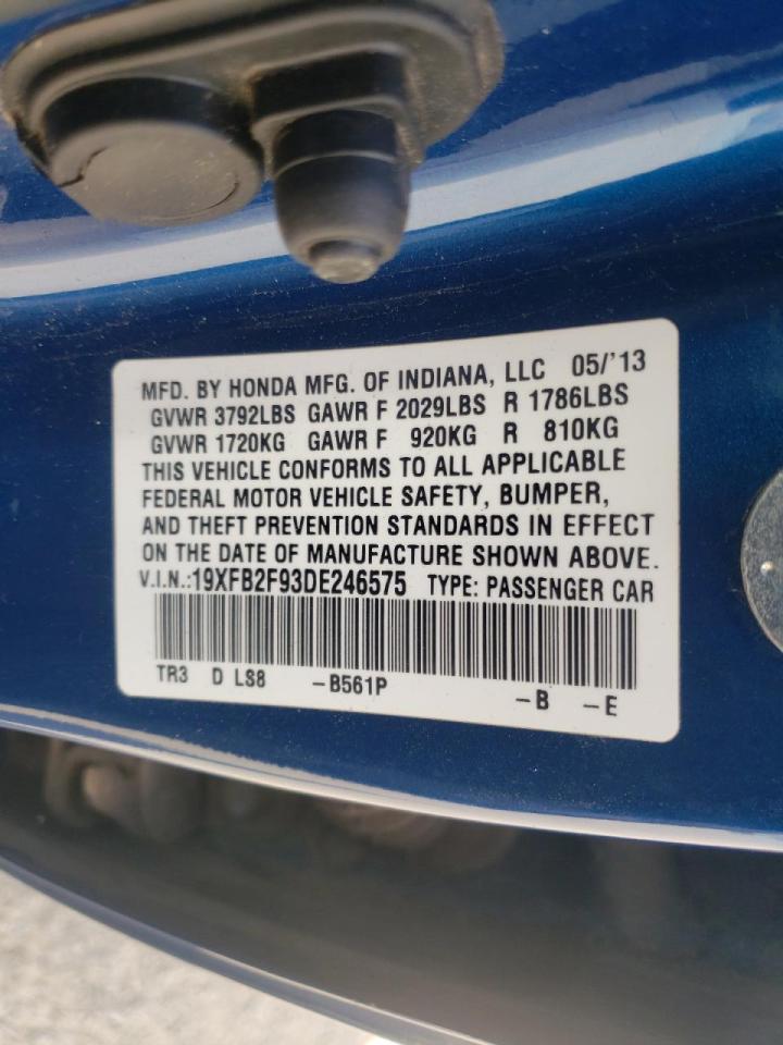 Photo 10 from auction – 2013 HONDA CIVIC EXL with VIN 19XFB2F93DE246575