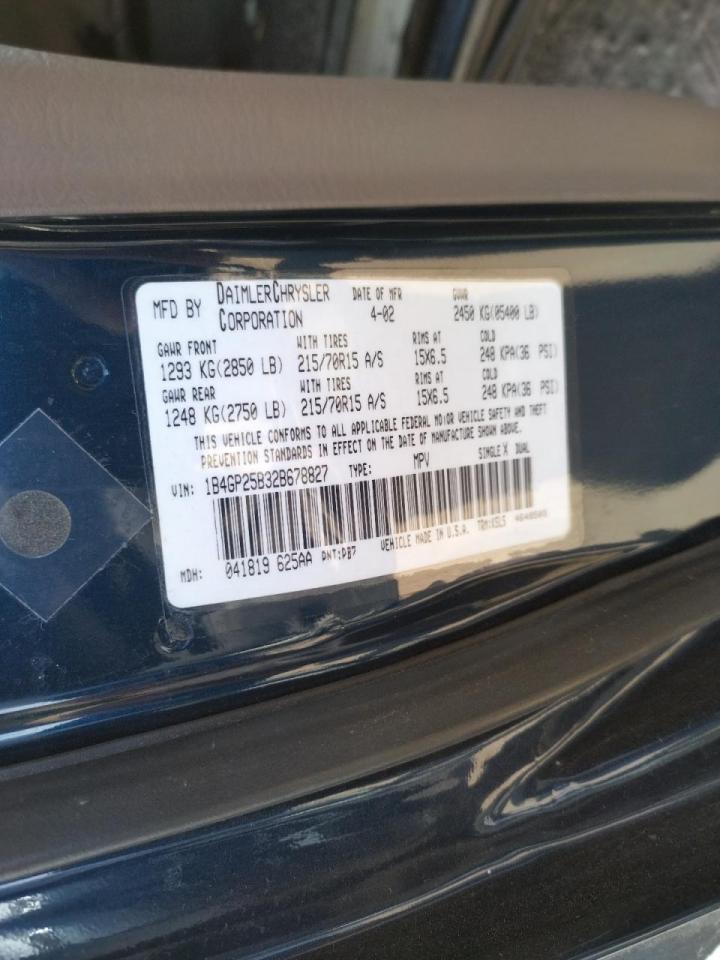 Photo 10 from auction – 2002 DODGE CARAVAN SE with VIN 1B4GP25B32B678827