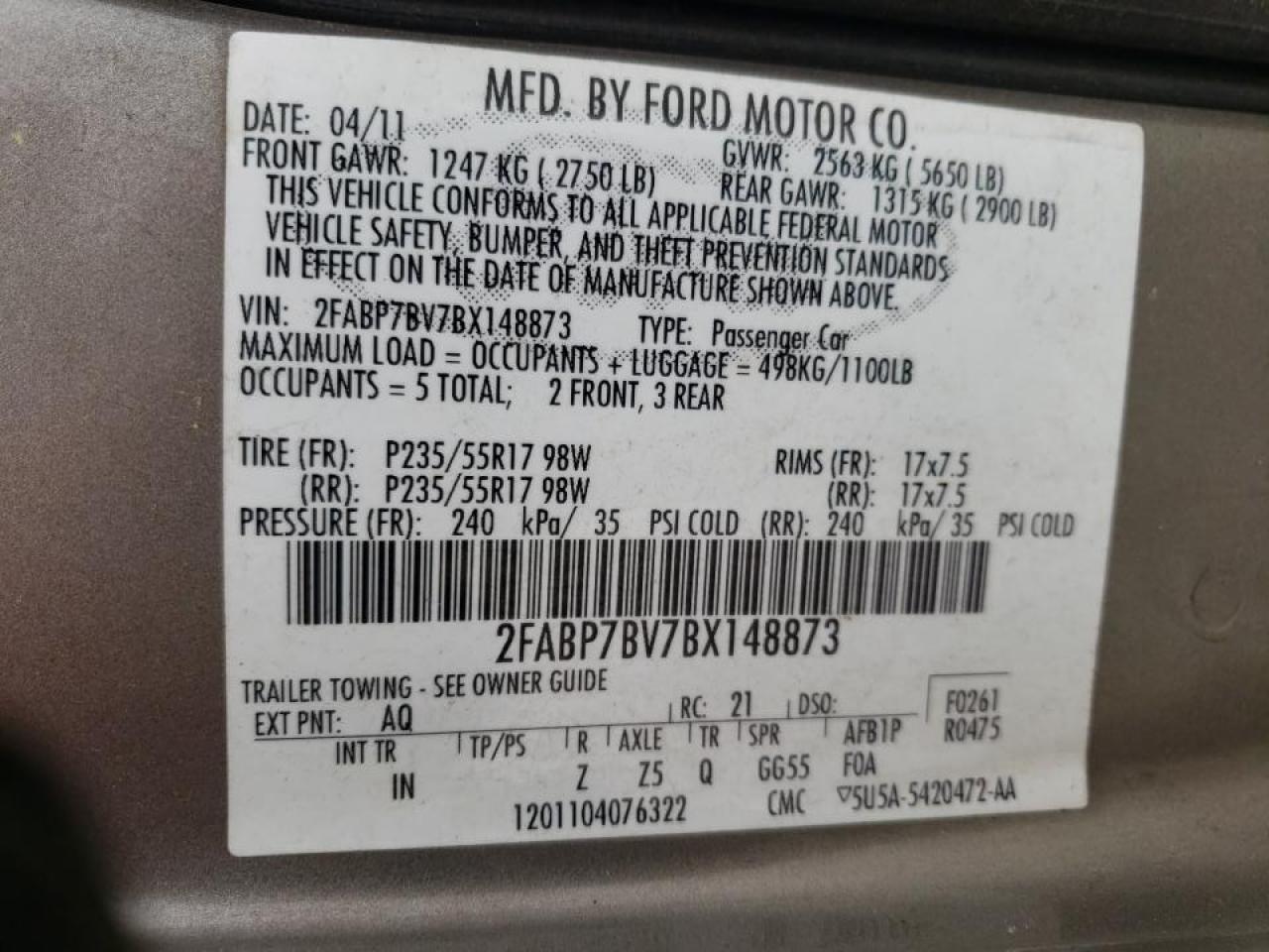 Photo 10 from auction – 2011 FORD CROWN VICT with VIN 2FABP7BV7BX148873