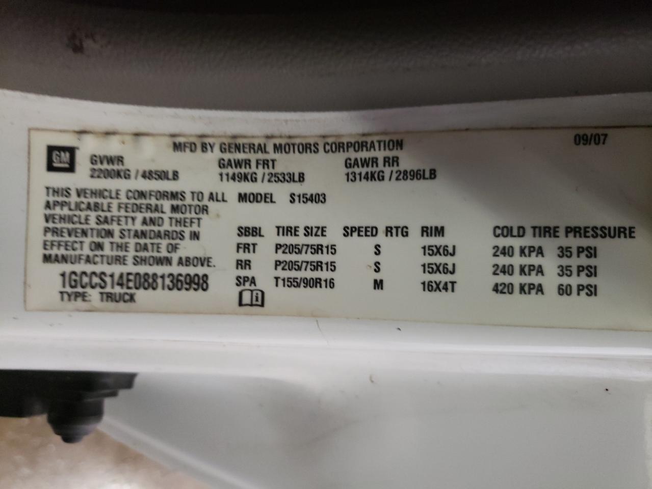 Photo 10 from auction – 2008 CHEVROLET COLORADO with VIN 1GCCS14E088136998
