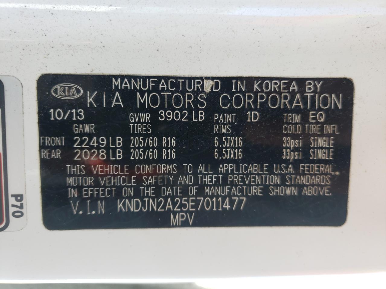 Photo 10 from auction – 2014 KIA SOUL with VIN KNDJN2A25E7011477