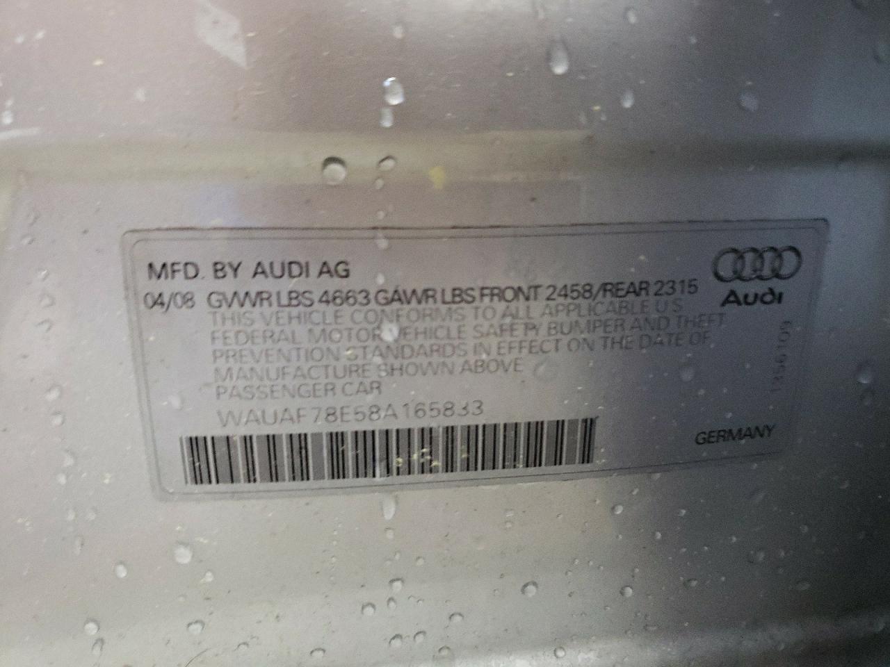 Photo 10 from auction – 2008 AUDI A4 2.0T with VIN WAUAF78E58A165833