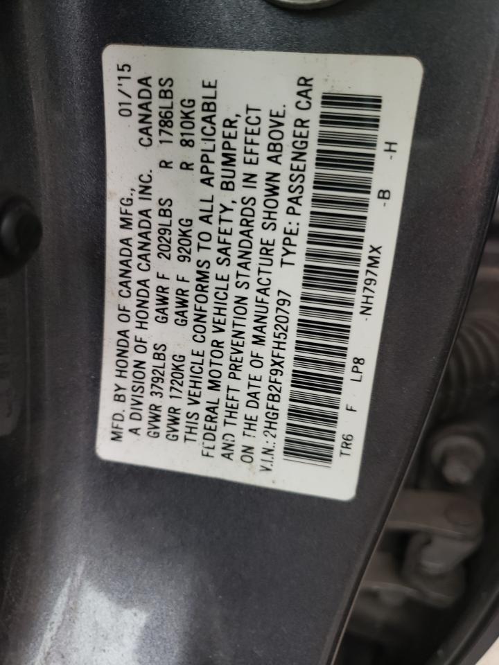 Photo 10 from auction – 2015 HONDA CIVIC EXL with VIN 2HGFB2F9XFH520797