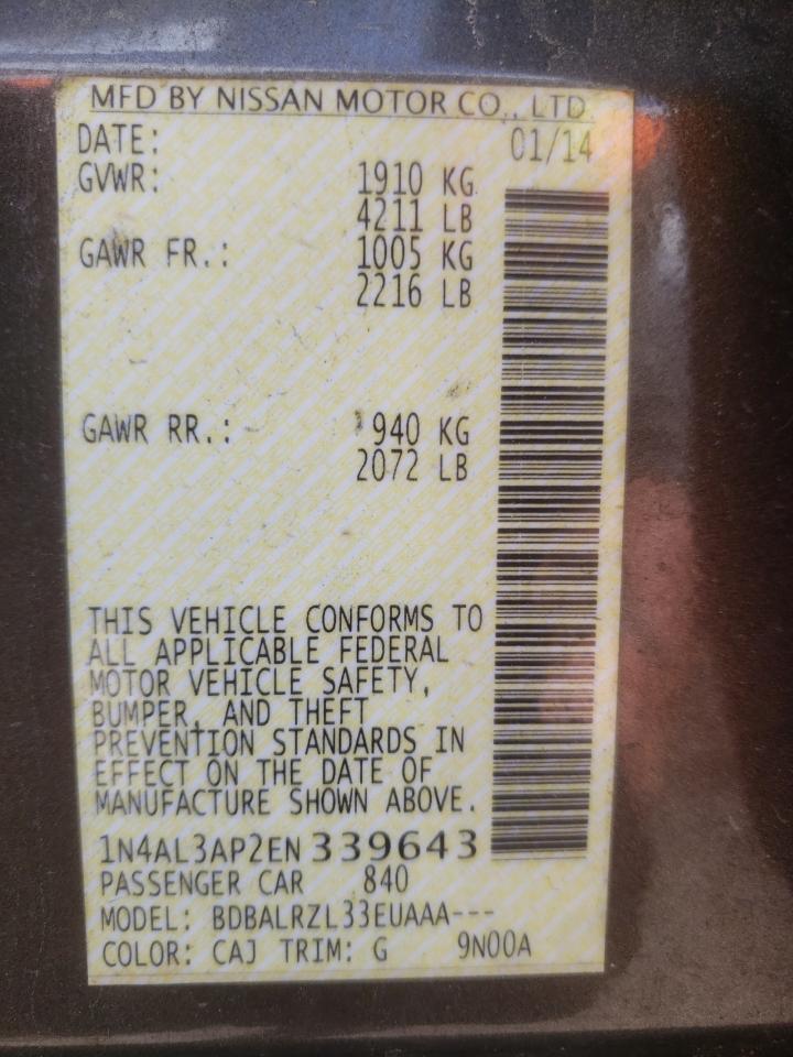 Photo 10 from auction – 2014 NISSAN ALTIMA 2.5 with VIN 1N4AL3AP2EN339643