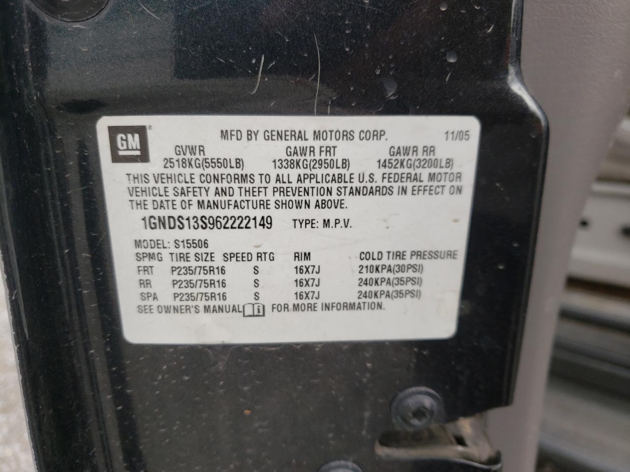 Photo 10 from auction – 2006 CHEVROLET TRAILBLAZE with VIN 1GNDS13S962222149