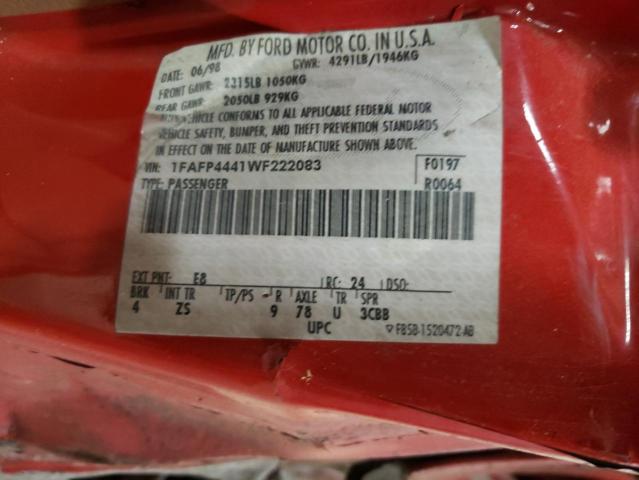 Photo 10 from auction – 1998 FORD MUSTANG with VIN 1FAFP4441WF222083