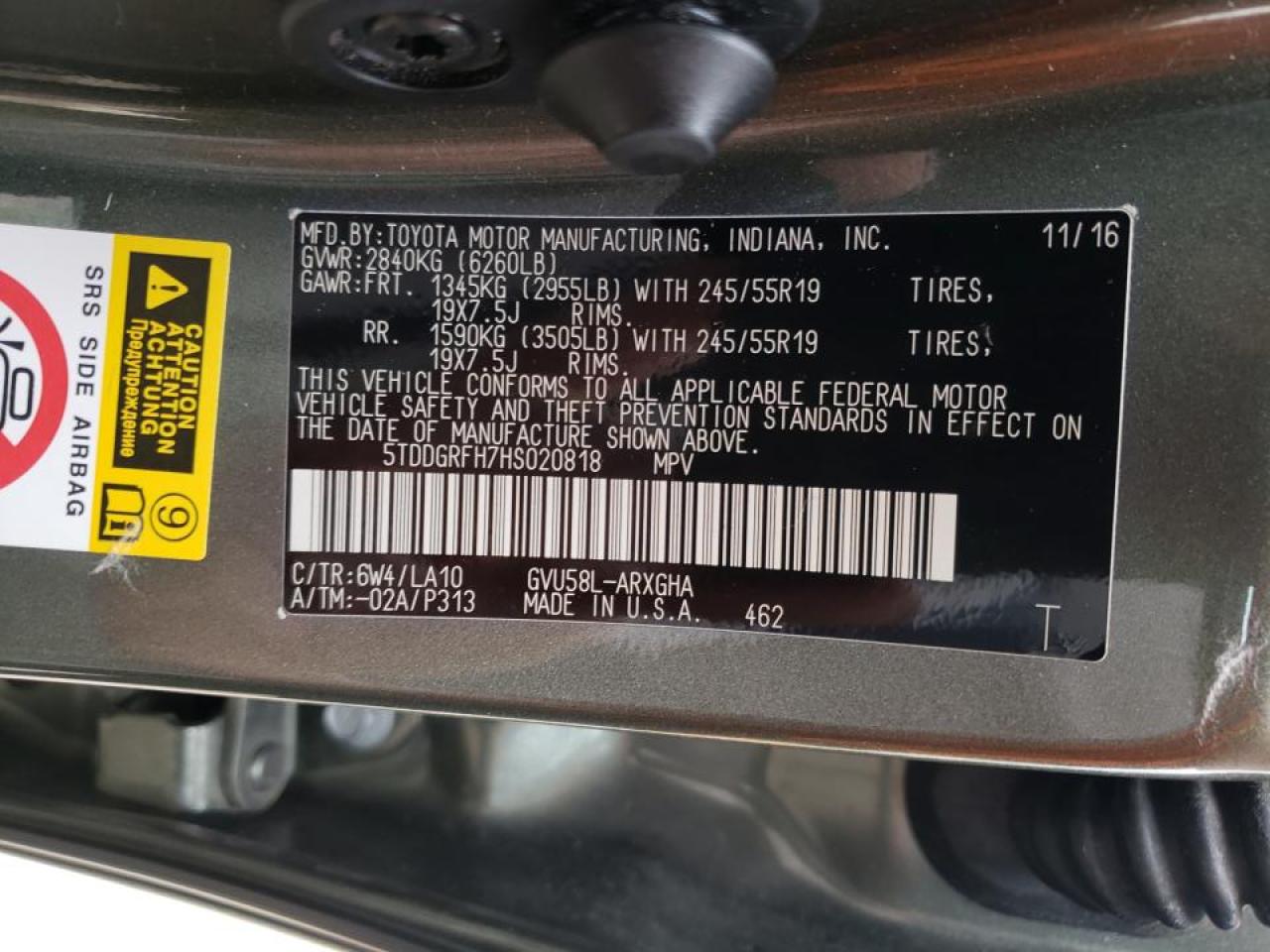 Photo 10 from auction – 2017 TOYOTA HIGHLANDER with VIN 5TDDGRFH7HS020818