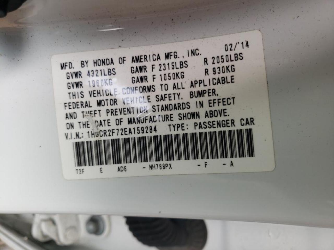 Photo 10 from auction – 2014 HONDA ACCORD with VIN 1HGCR2F72EA159284