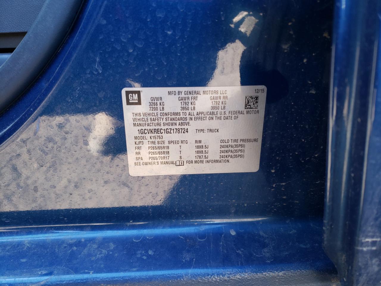 Photo 10 from auction – 2016 CHEVROLET SILVERADO with VIN 1GCVKREC1GZ178724