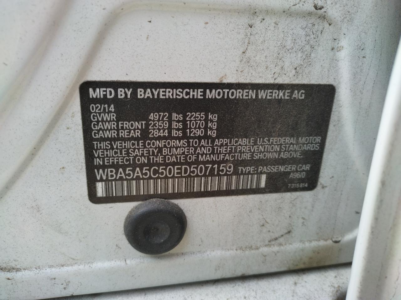 Photo 10 from auction – 2014 BMW 528 I with VIN WBA5A5C50ED507159