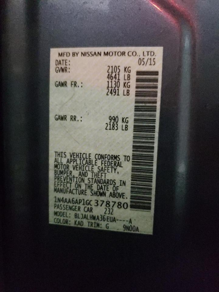 Photo 10 from auction – 2016 NISSAN MAXIMA 3.5 with VIN 1N4AA6AP1GC378780