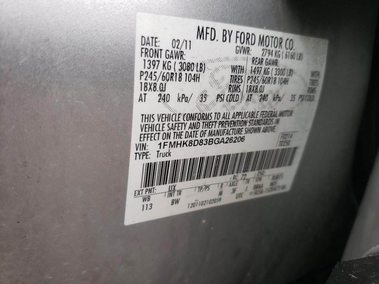 Photo 10 from auction – 2011 FORD EXPLORER X with VIN 1FMHK8D83BGA26206