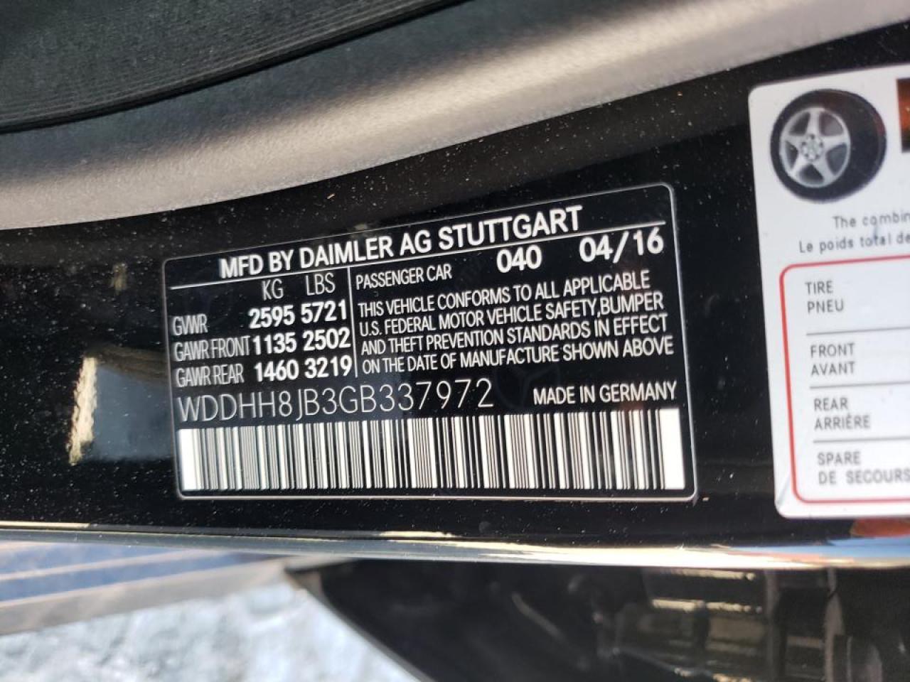 Photo 10 from auction – 2016 MERCEDES-BENZ E 350 4MAT with VIN WDDHH8JB3GB337972