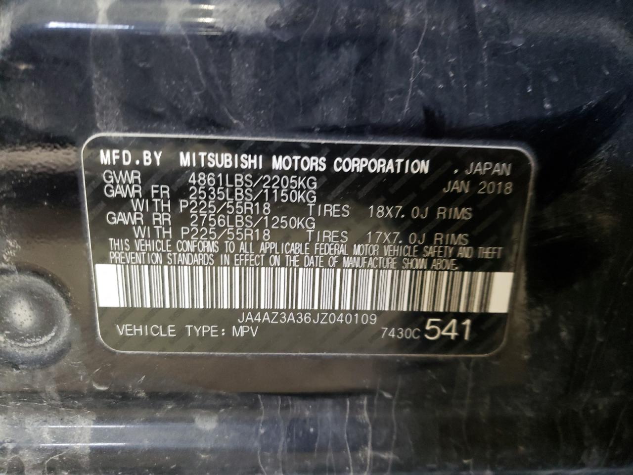 Photo 10 from auction – 2018 MITSUBISHI OUTLANDER with VIN JA4AZ3A36JZ040109