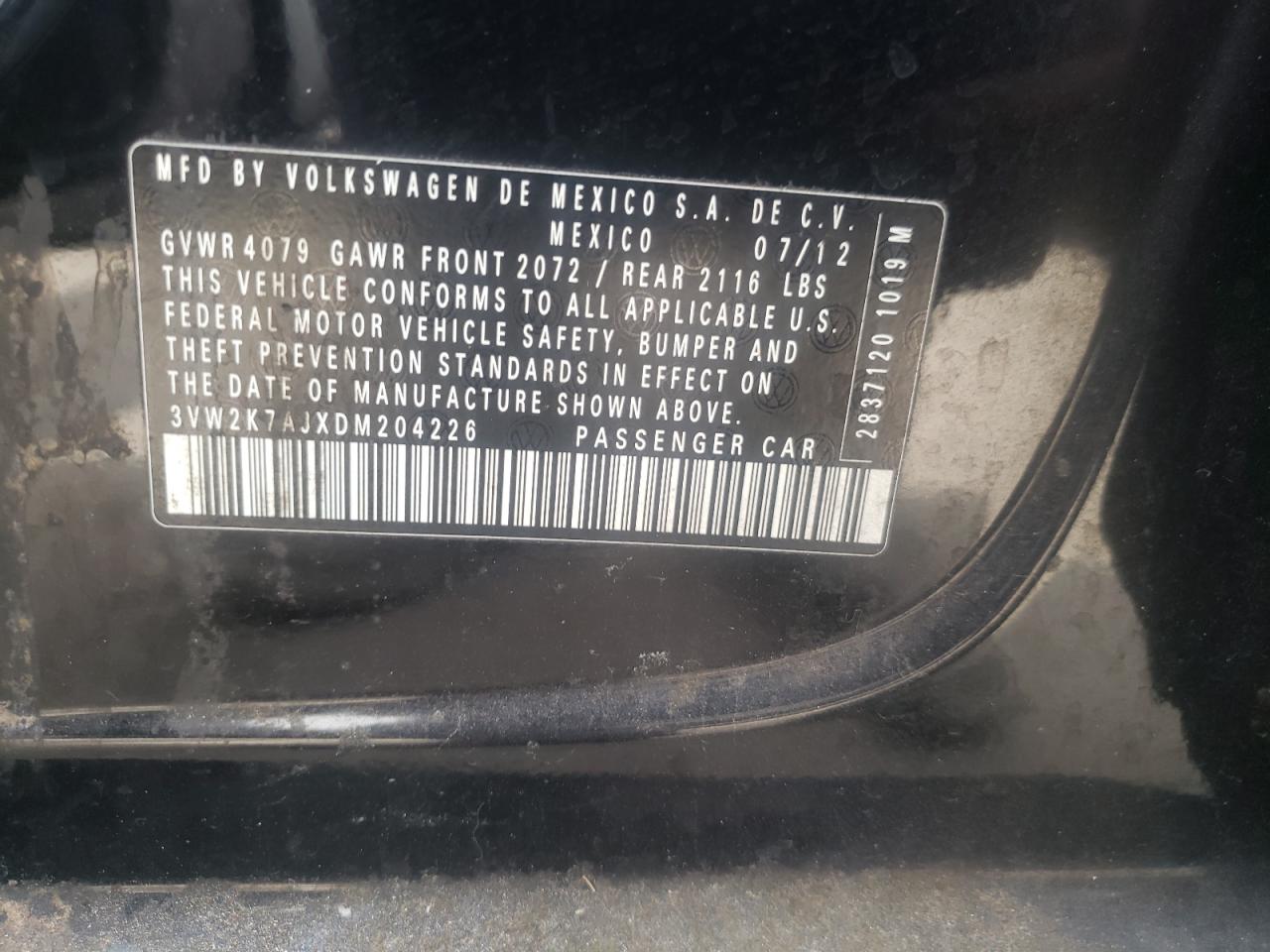 Photo 10 from auction – 2013 VOLKSWAGEN JETTA BASE with VIN 3VW2K7AJXDM204226