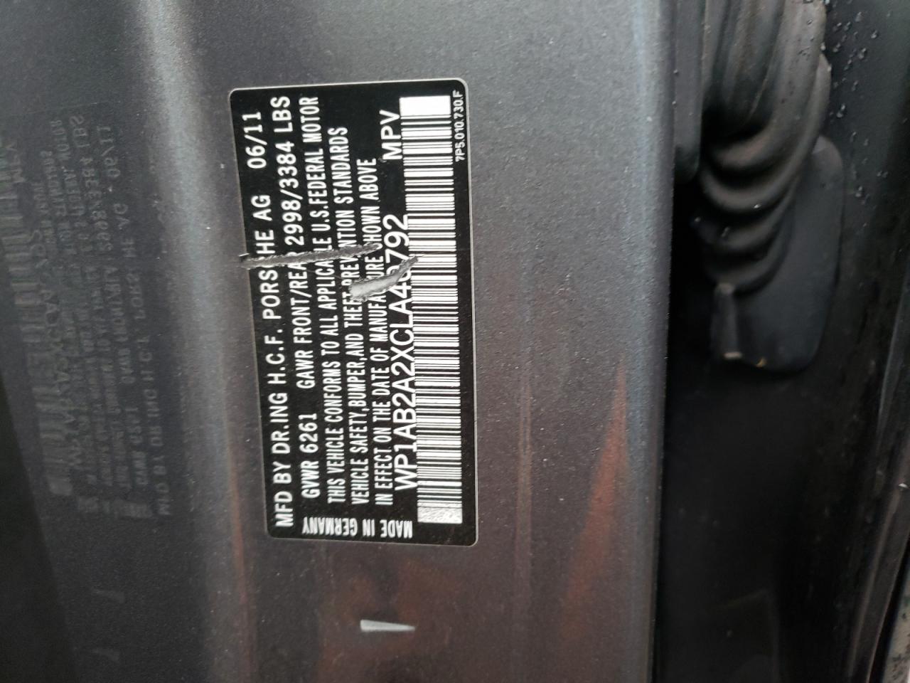 Photo 10 from auction – 2012 PORSCHE CAYENNE S with VIN WP1AB2A2XCLA40792