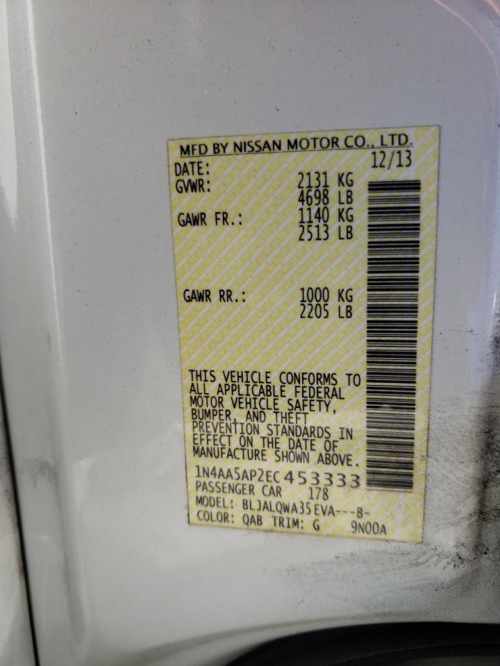 Photo 10 from auction – 2014 NISSAN MAXIMA S with VIN 1N4AA5AP2EC453333