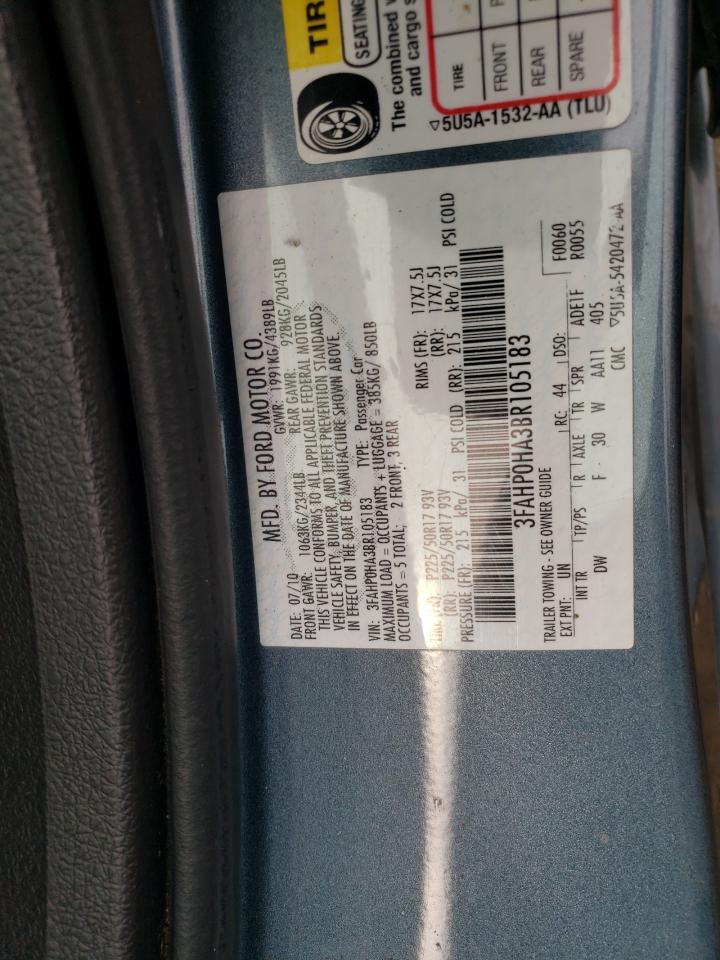 Photo 10 from auction – 2011 FORD FUSION SE with VIN 3FAHP0HA3BR105183