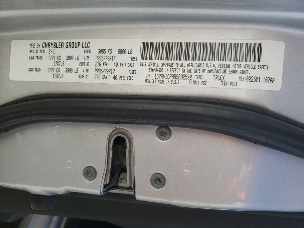 Zdjęcie 10 z aukcji – 2011 DODGE RAM 1500 z VIN 1D7RV1CP9BS632502