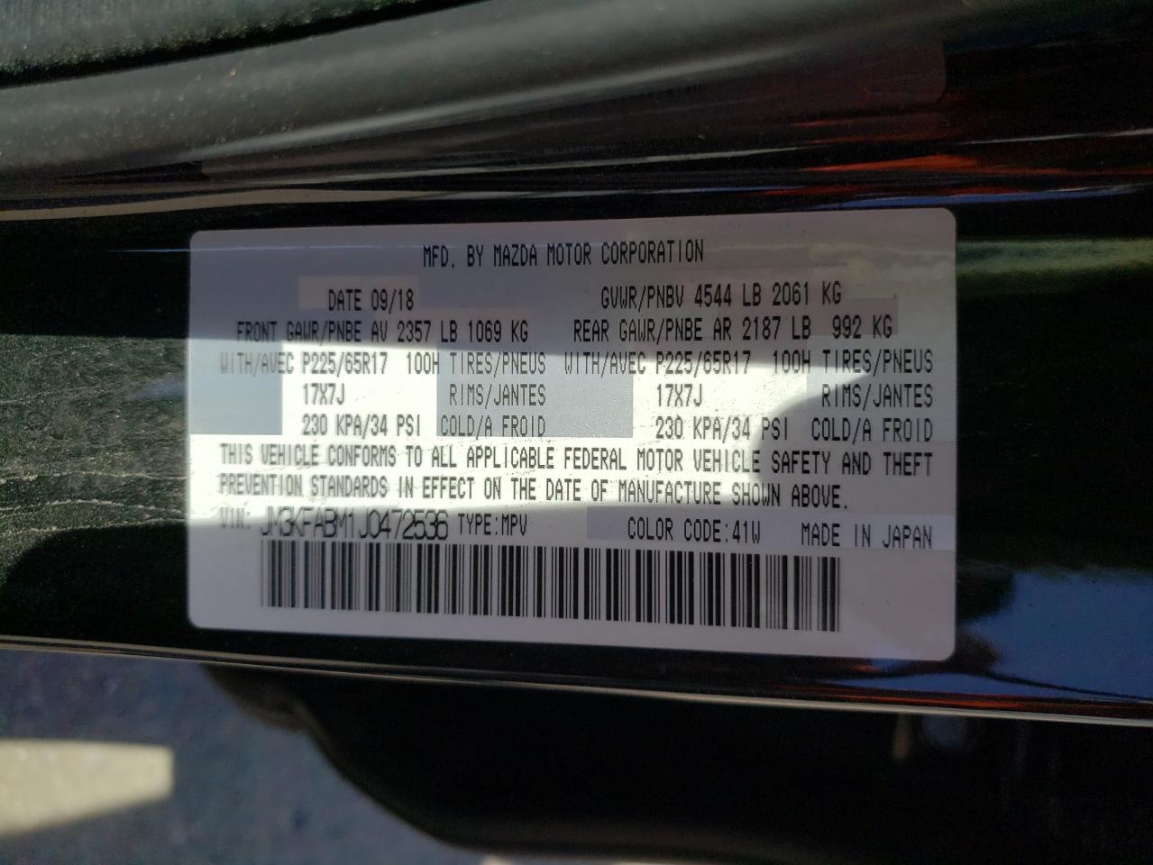 Photo 10 from auction – 2018 MAZDA CX-5 SPORT with VIN JM3KFABM1J0472536