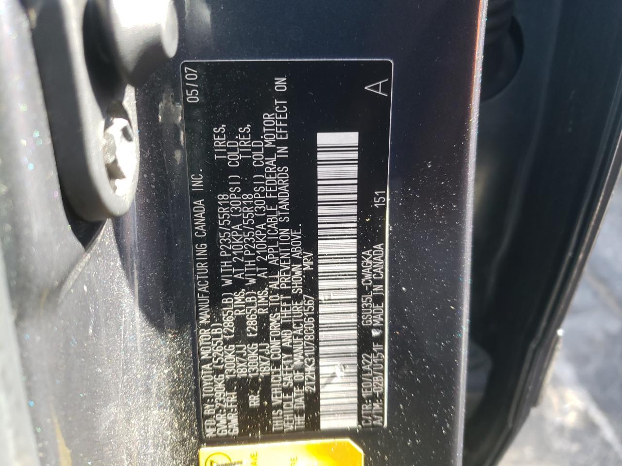 Photo 10 from auction – 2008 LEXUS RX 350 with VIN 2T2HK31U78C061567