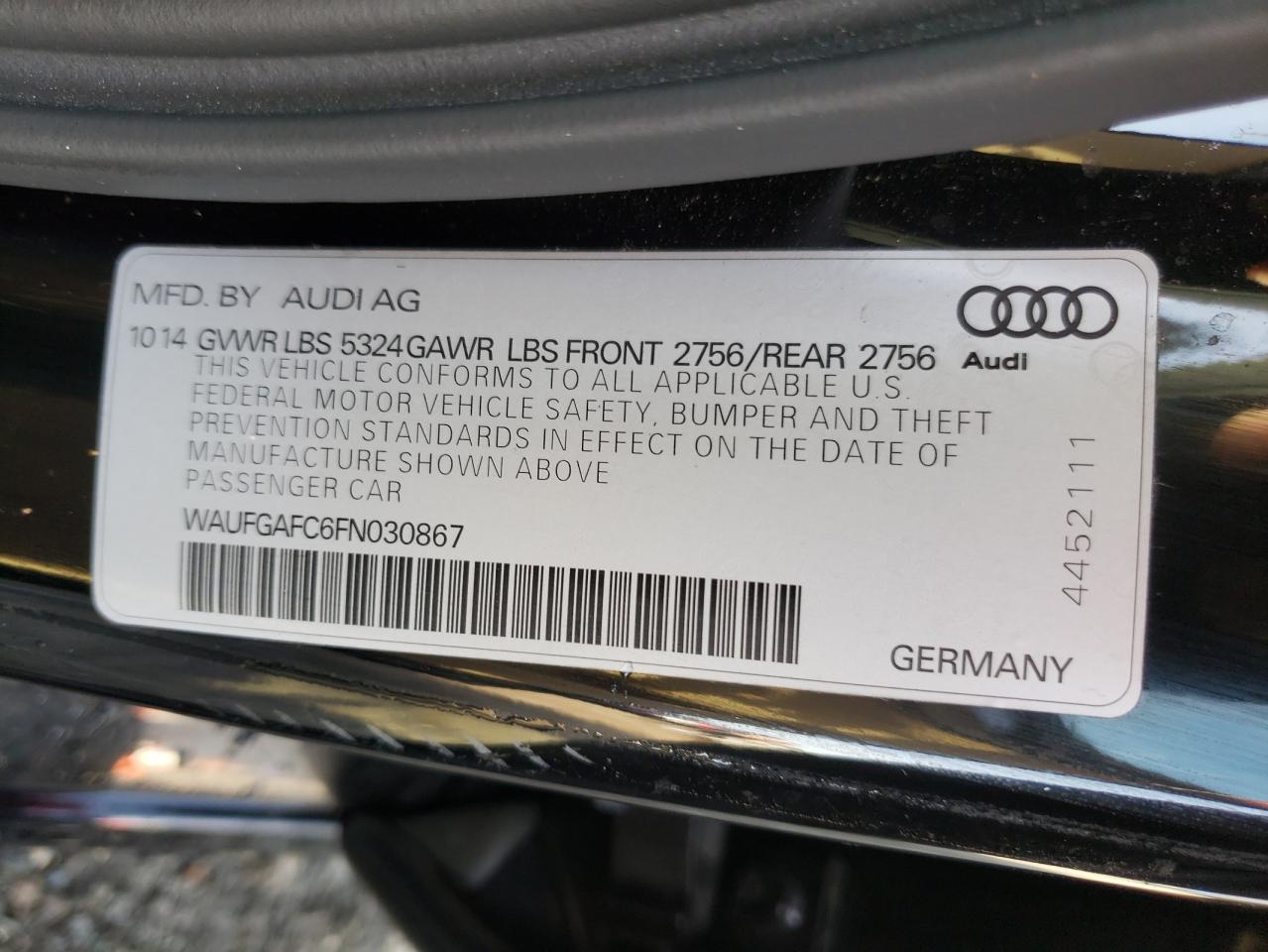 Photo 10 from auction – 2015 AUDI A6 PREMIUM with VIN WAUFGAFC6FN030867