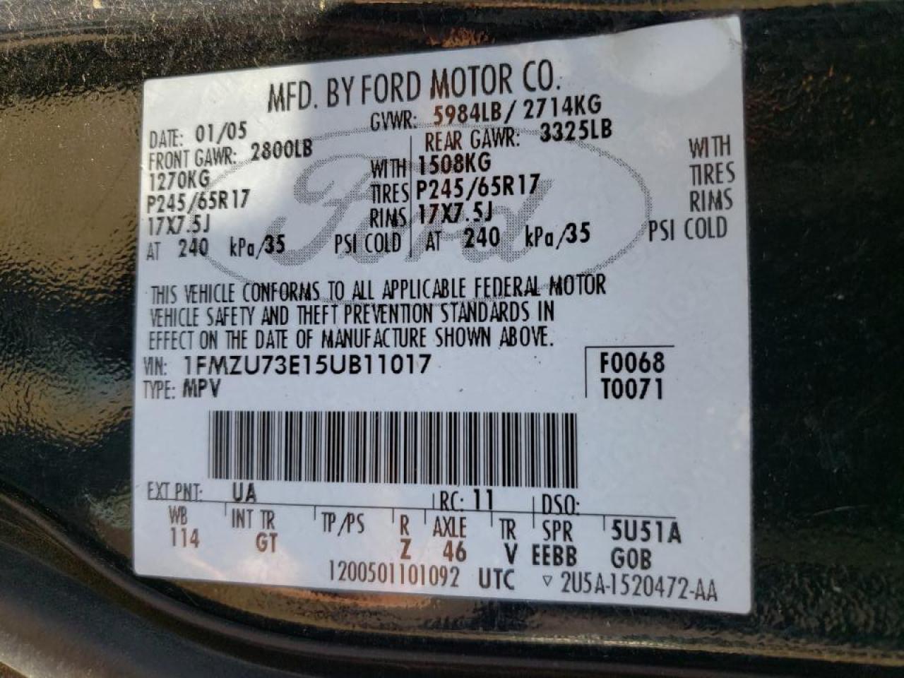 Photo 10 from auction – 2005 FORD EXPLORER X with VIN 1FMZU73E15UB11017