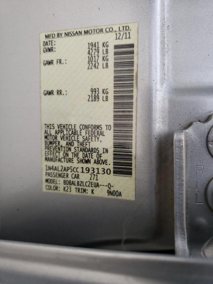 Photo 10 from auction – 2012 NISSAN ALTIMA BAS with VIN 1N4AL2AP5CC193130