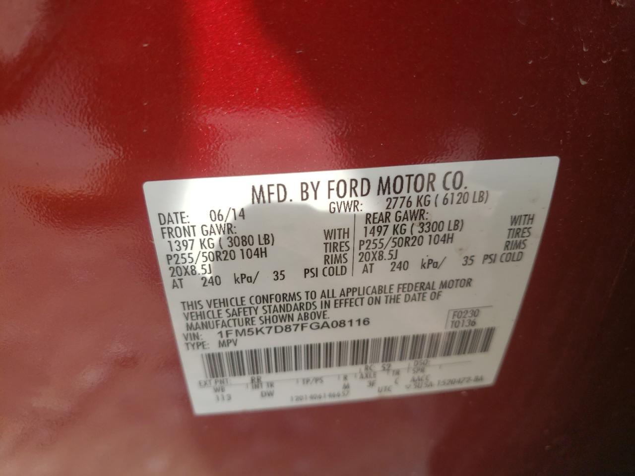 Photo 10 from auction – 2015 FORD EXPLORER X with VIN 1FM5K7D87FGA08116