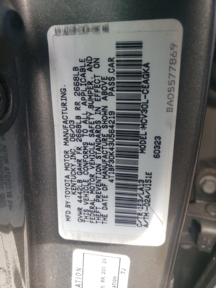 Photo 10 from auction – 2003 TOYOTA CAMRY LE with VIN 4T1BF30K43U564219