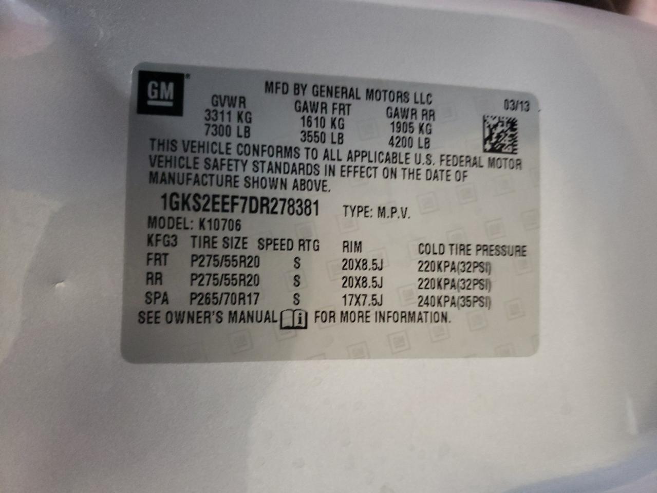 Photo 10 from auction – 2013 GMC YUKON DENA with VIN 1GKS2EEF7DR278381