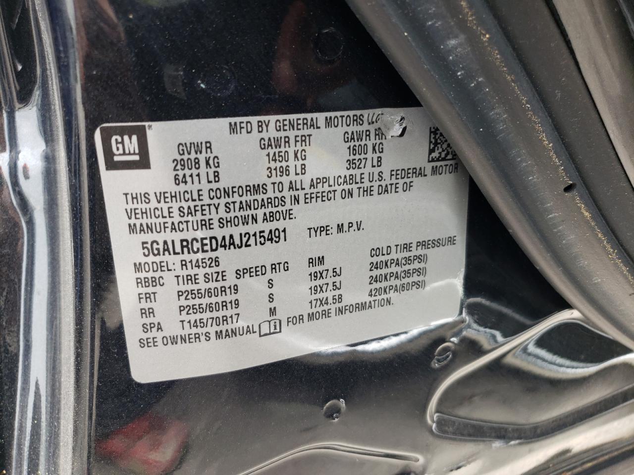 Photo 10 from auction – 2010 BUICK ENCLAVE CX with VIN 5GALRCED4AJ215491