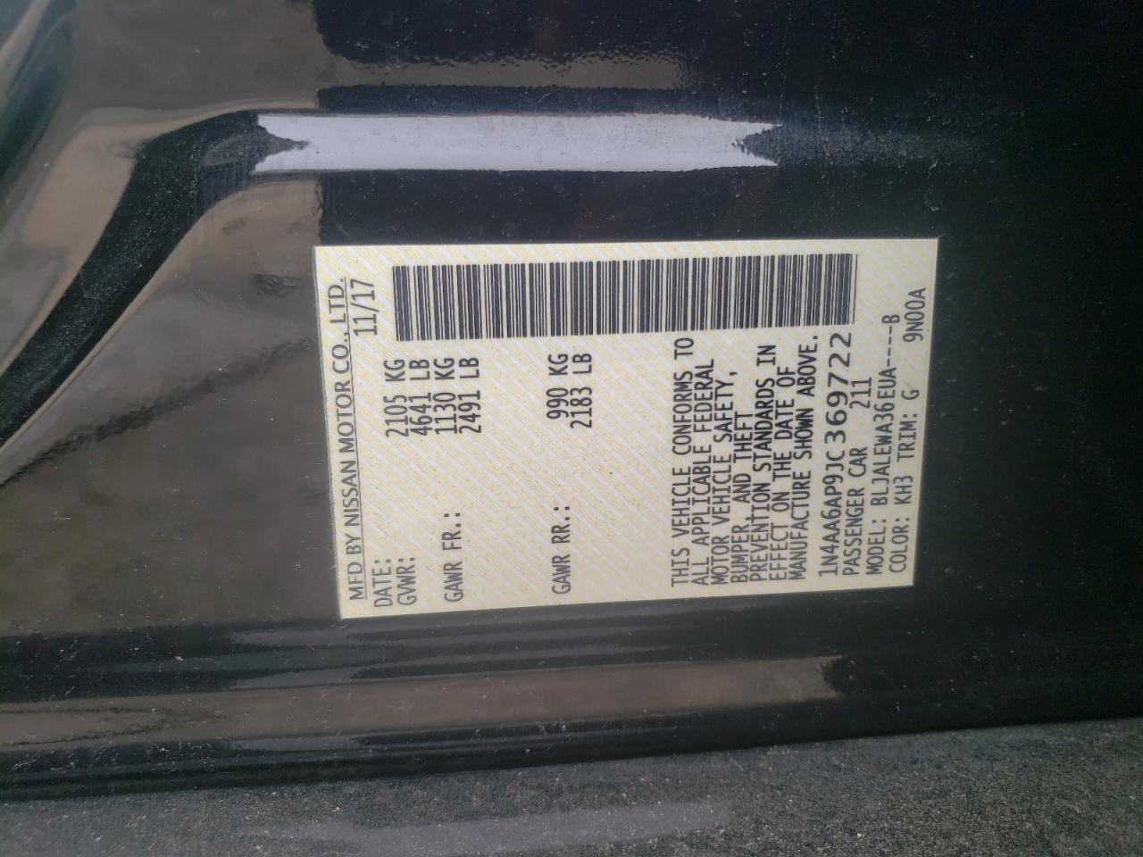 Photo 10 from auction – 2018 NISSAN MAXIMA 3.5 with VIN 1N4AA6AP9JC369722