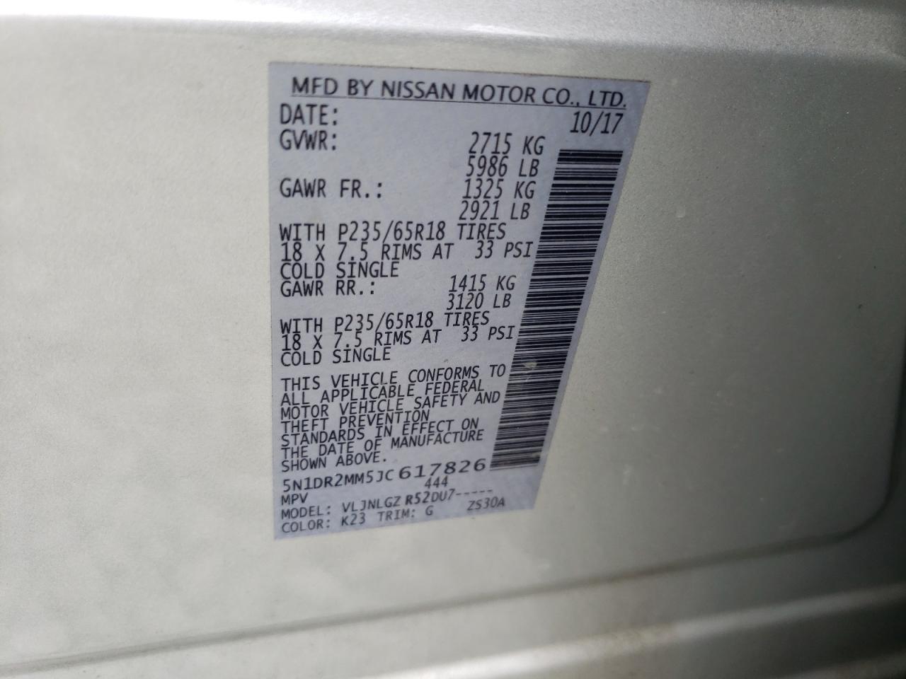 Photo 10 from auction – 2018 NISSAN PATHFINDER with VIN 5N1DR2MM5JC617826