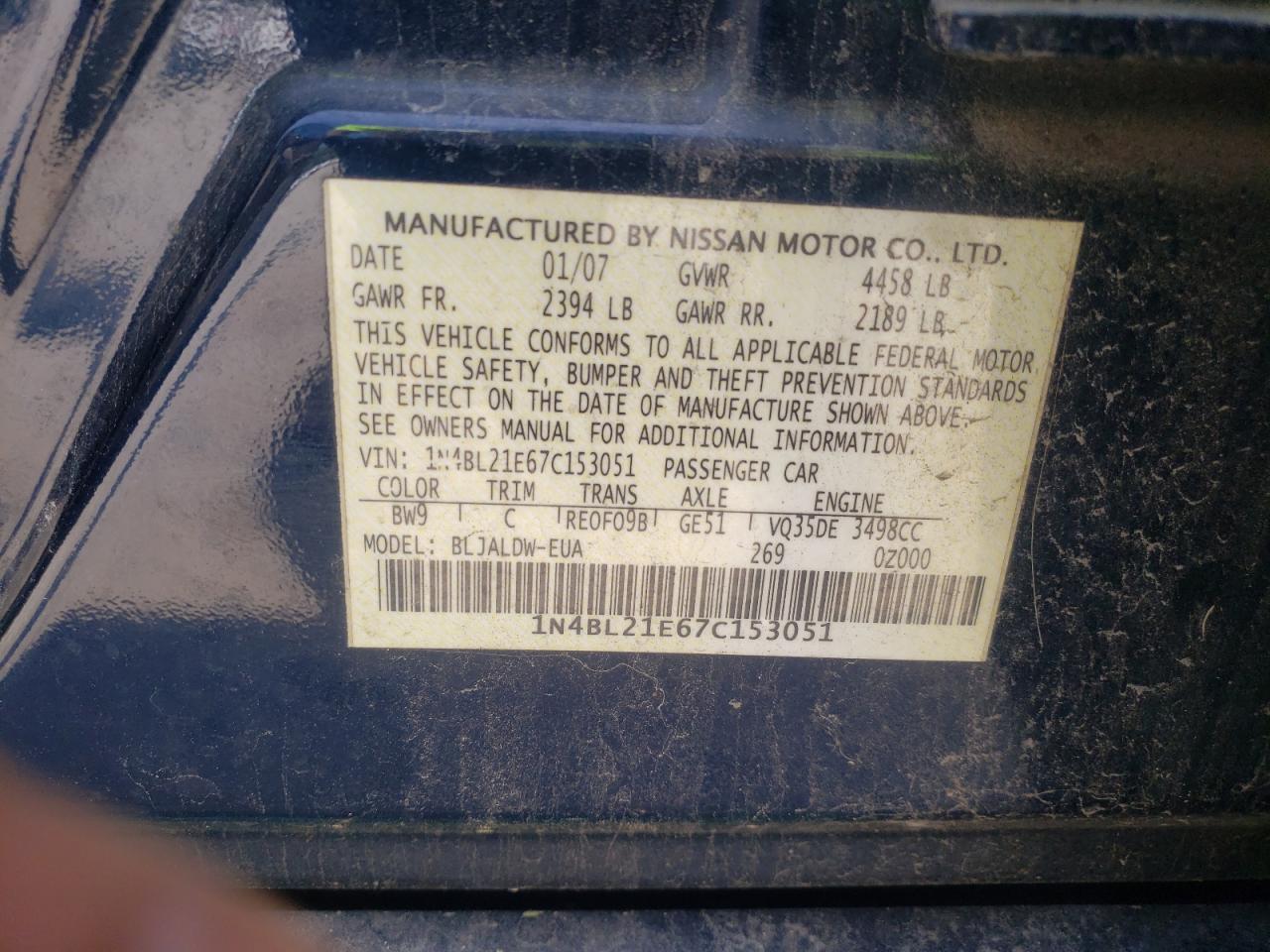Photo 10 from auction – 2007 NISSAN ALTIMA 3.5 with VIN 1N4BL21E67C153051