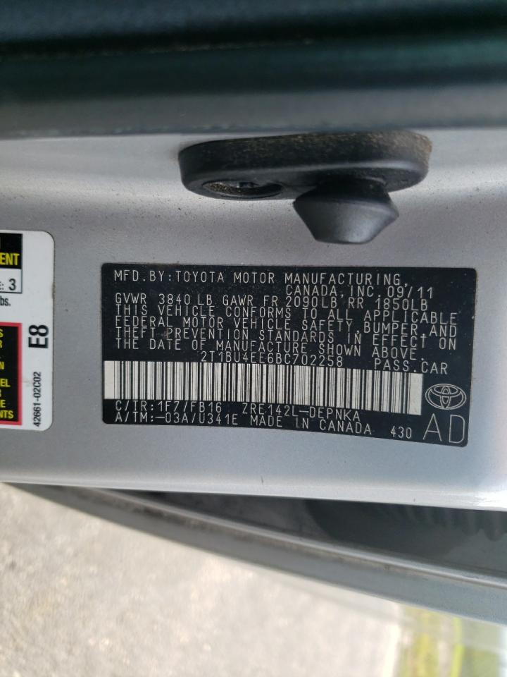 Photo 10 from auction – 2011 TOYOTA COROLLA BA with VIN 2T1BU4EE6BC702258