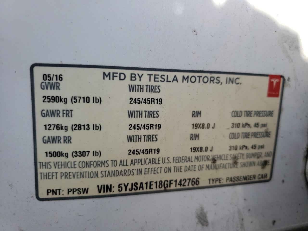 Photo 10 from auction – 2016 TESLA MODEL S with VIN 5YJSA1E18GF142766