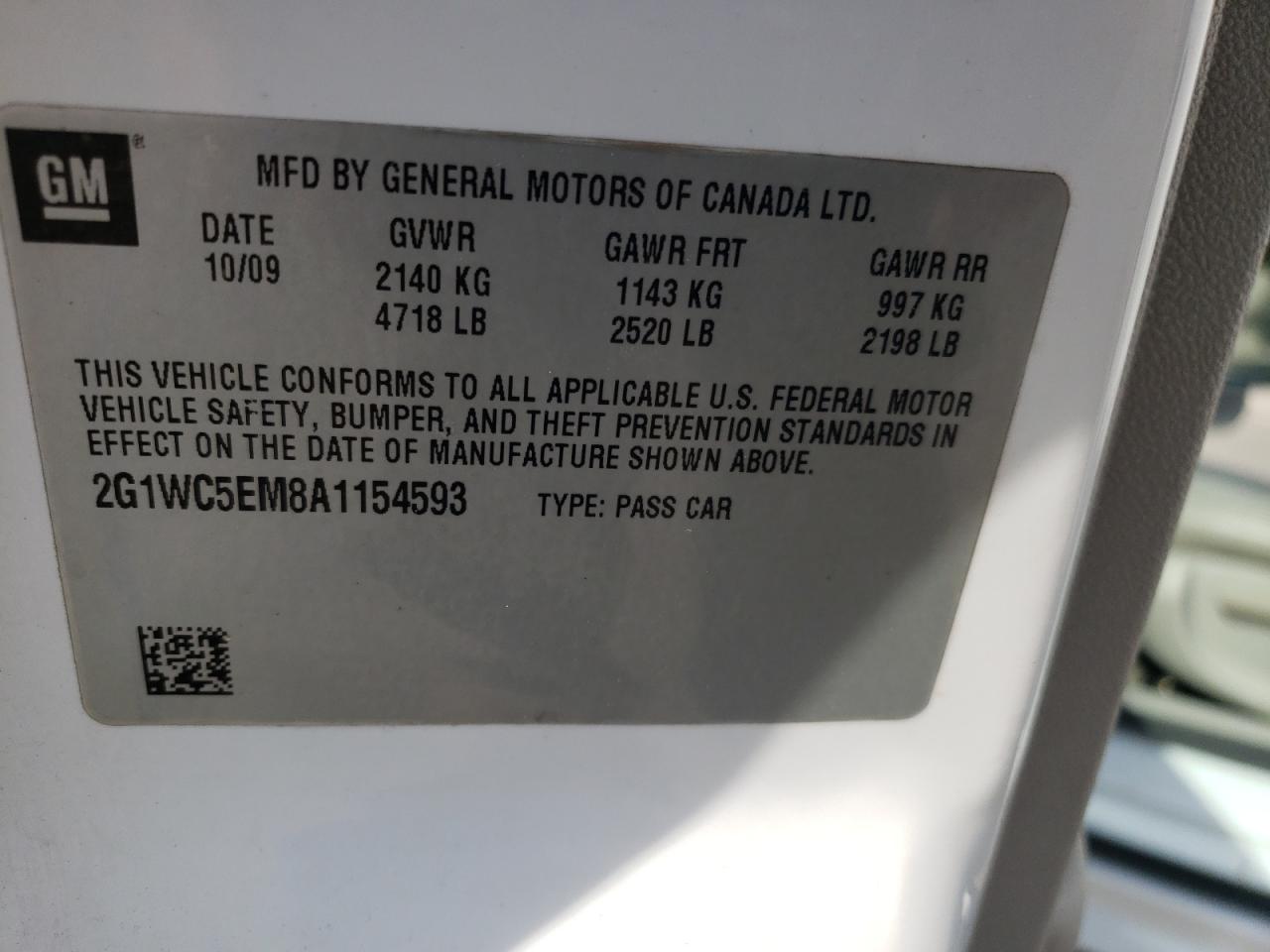 Photo 10 from auction – 2010 CHEVROLET IMPALA LTZ with VIN 2G1WC5EM8A1154593