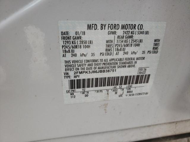 Photo 10 from auction – 2018 FORD EDGE SEL with VIN 2FMPK3J86JBB38751