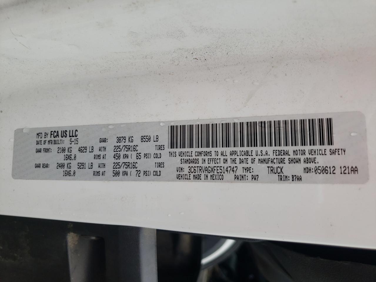 Photo 10 from auction – 2015 RAM PROMASTER with VIN 3C6TRVAGXFE514747