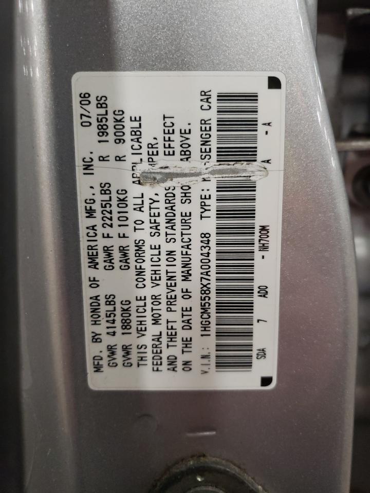 Photo 10 from auction – 2007 HONDA ACCORD with VIN 1HGCM558X7A004348