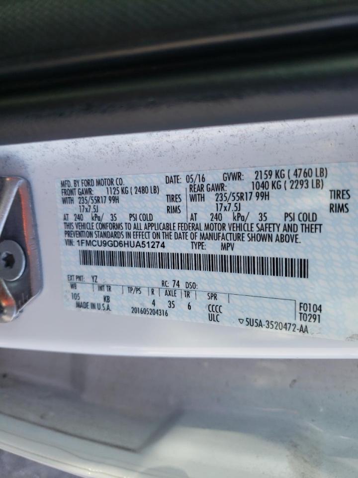 Photo 10 from auction – 2017 FORD ESCAPE SE with VIN 1FMCU9GD6HUA51274