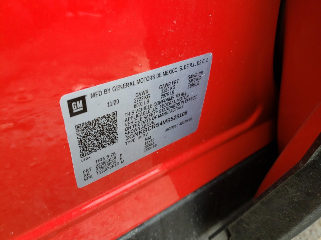 Photo 10 from auction – 2021 CHEVROLET BLAZER 2LT with VIN 3GNKBCRS4MS525108